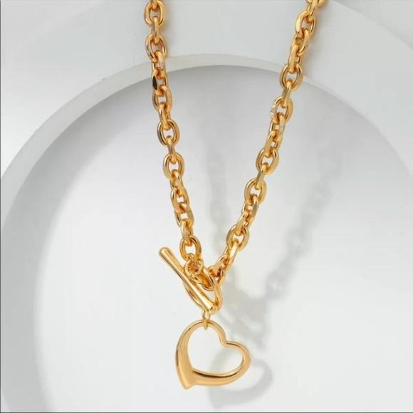 NEW 18K GOLD HEART CHOKER COLLAR NECKLACE - Picture 3 of 8